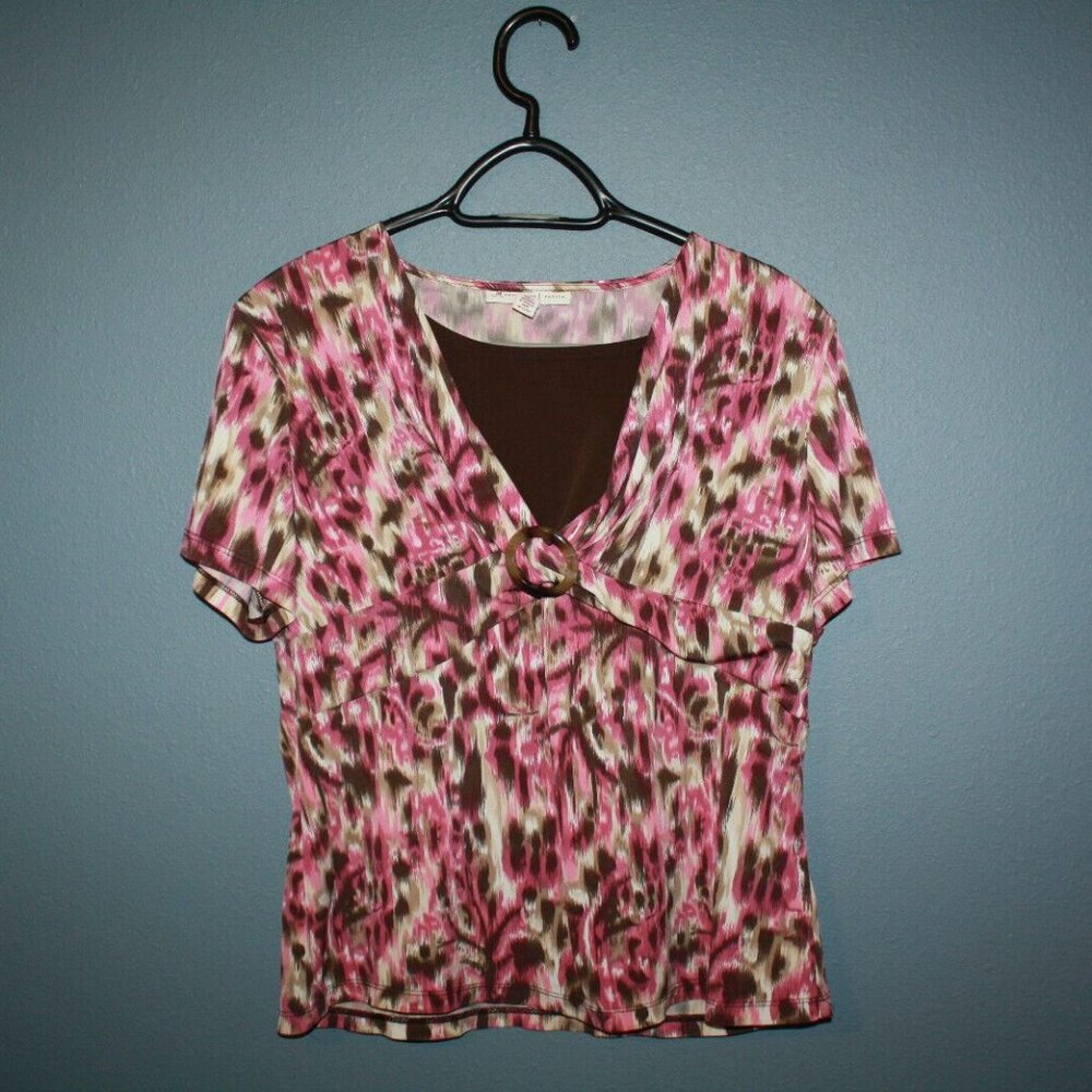 JM Collections Petite Size PL Pink Brown Blouse